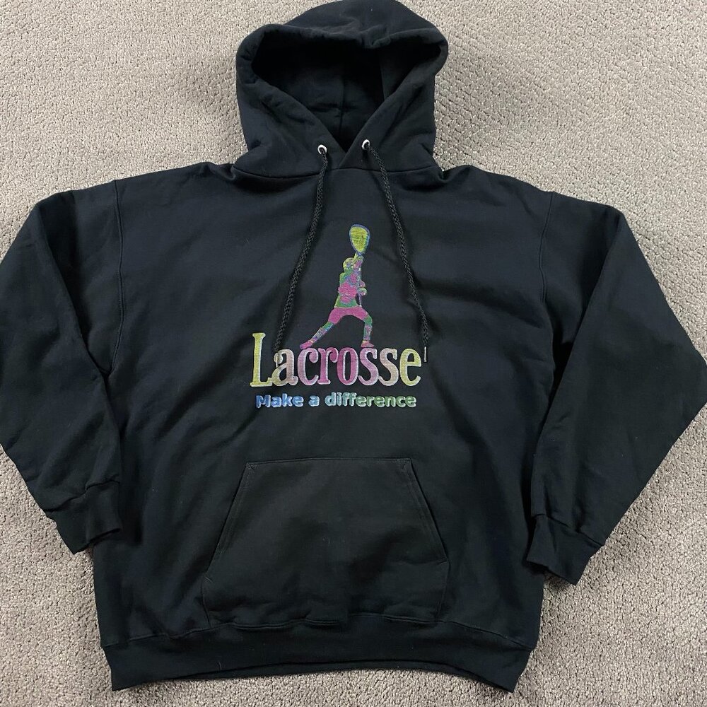 NWOT Vintage Lacrosse Hoodie Men's Medium Black Lacrosse Makes A Difference